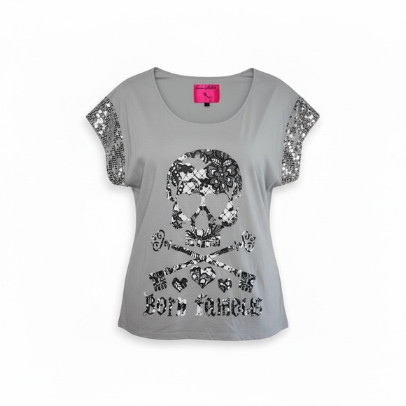 Born Famous Tops - Born Famous Couture gray mosaic skull short sleeves Fully lined tshirt sz 3X